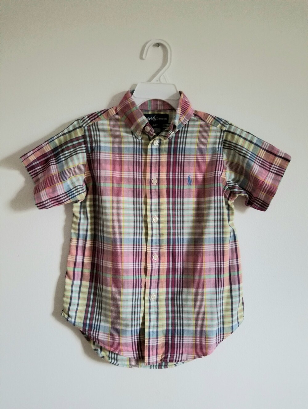 Ralph Lauren Boys' Pink Multicolor Plaid Short-Sleeve Shirt